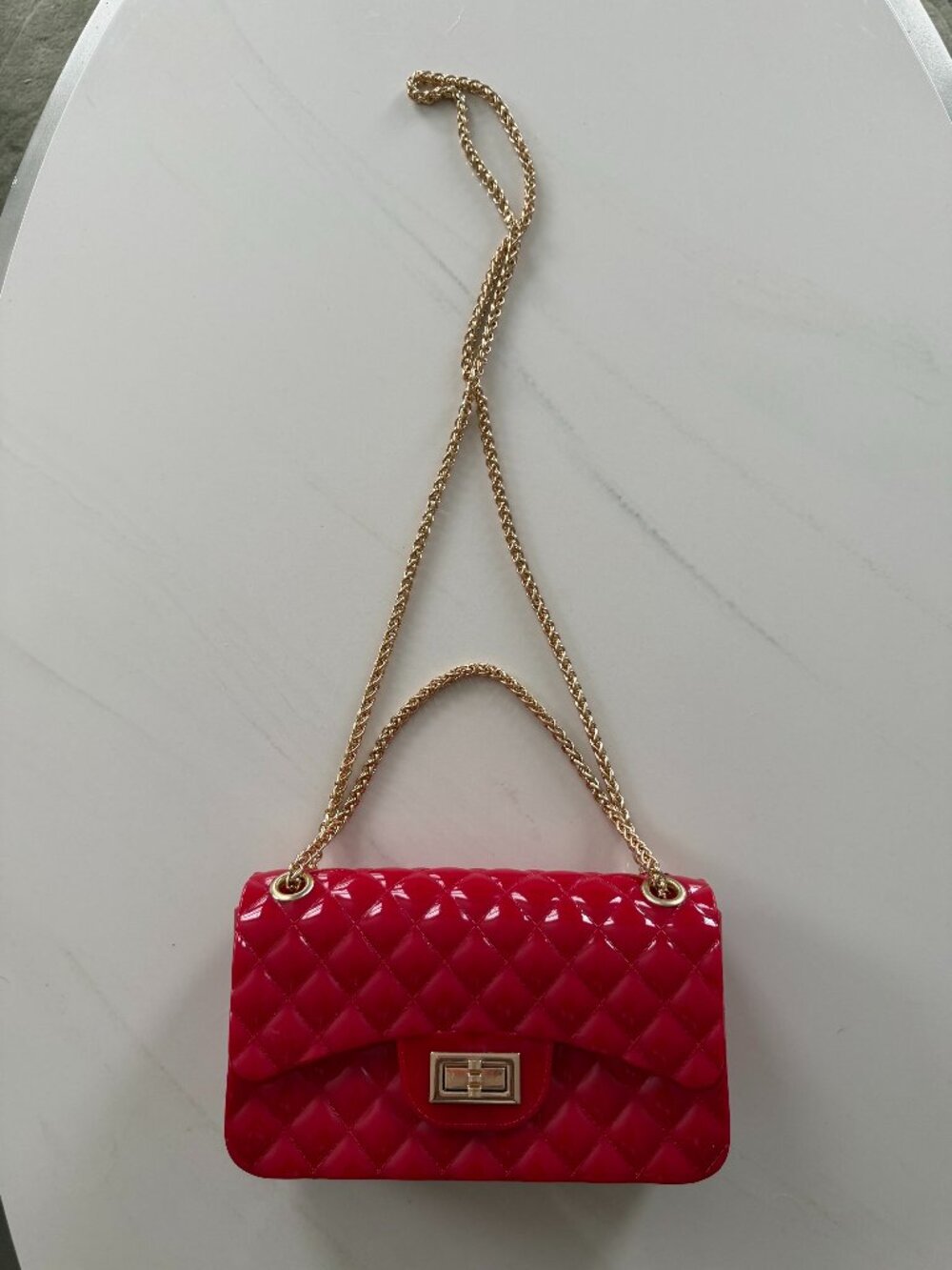 Alba Red Quilted Jelly Crossbody Bag Gold Chain Flap Purse